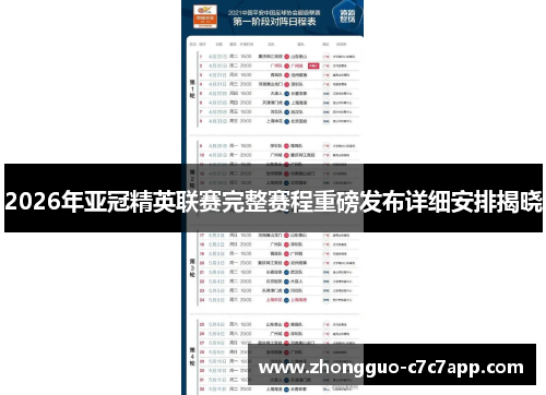 2026年亚冠精英联赛完整赛程重磅发布详细安排揭晓